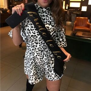 MAJORELLE Black and White Leopard Print Romper